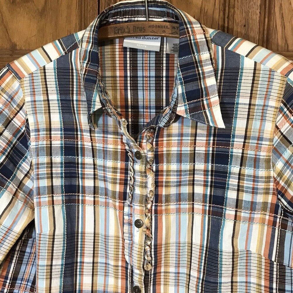 Alfred Dunner Women's 12P Multicolor Plaid Blouse Long Sleeve Button-Up Top